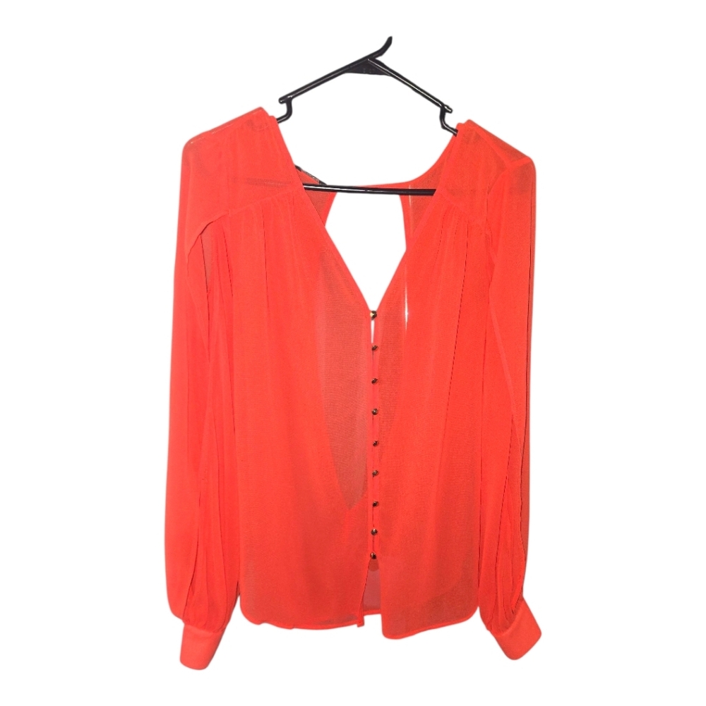 NWOT  Bebe Orange/red  Chiffon Cut Out Back Blouse Large